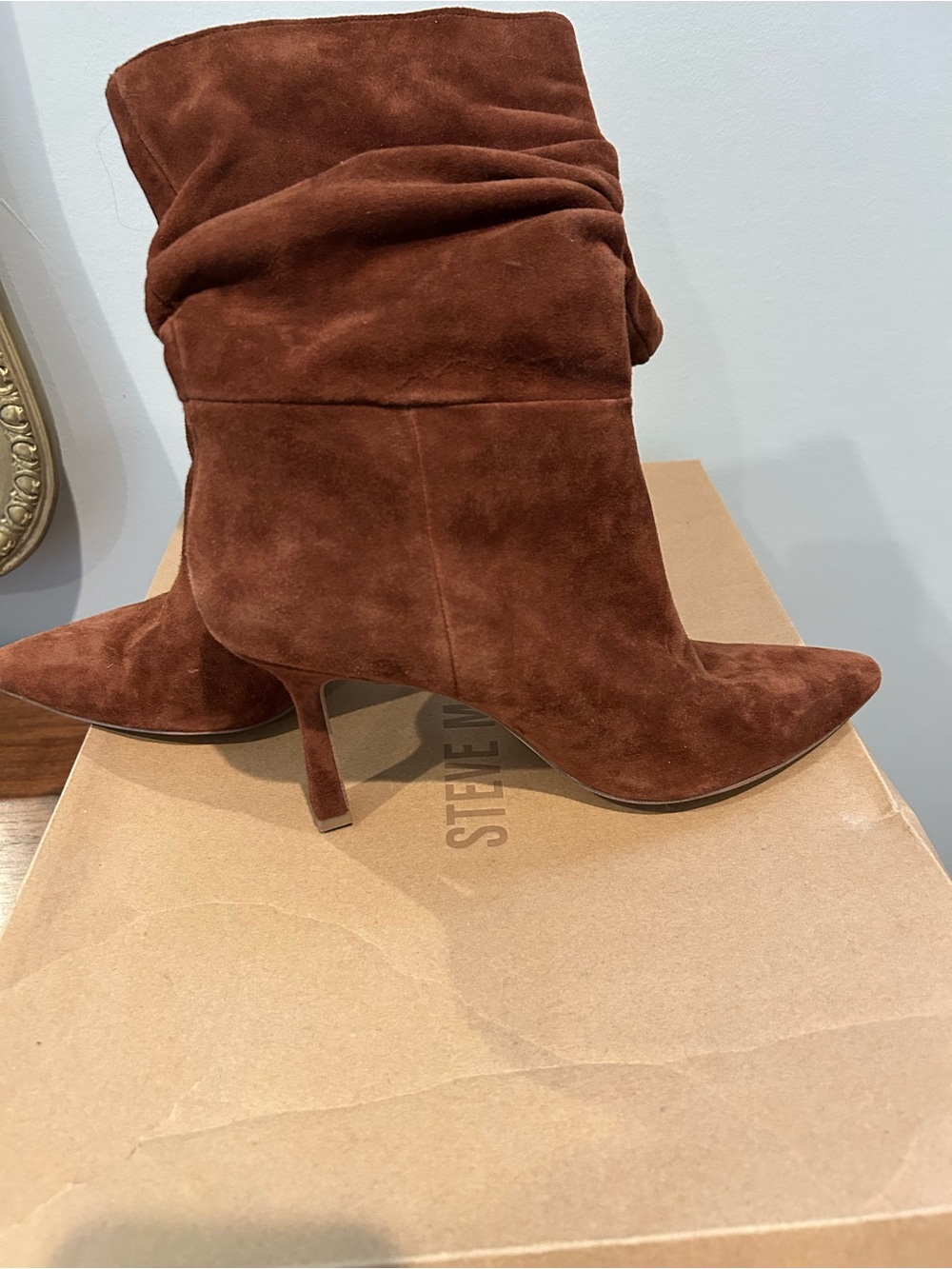 Steve Madden Brown Suede Slouch Heel Boots - Picture 4 of 6